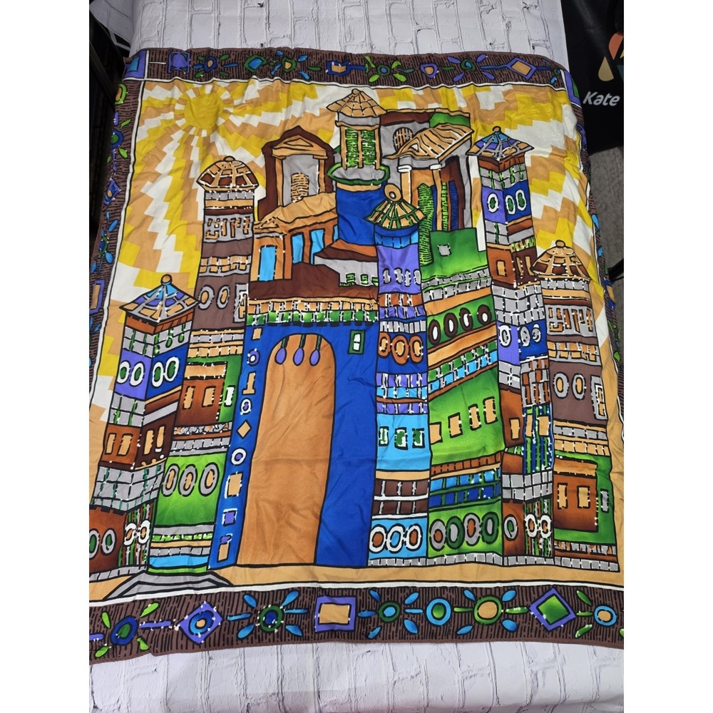 Bob Mackie Wearable Art 100% Silk Scarf Friedensreich Hundertwasser Art - Rare
